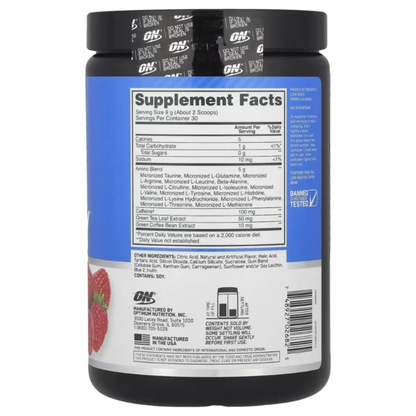 Supplement Facts Amino Energy Optimum Nutrition amino blend cafeina te verde cafe verde banned substance tested