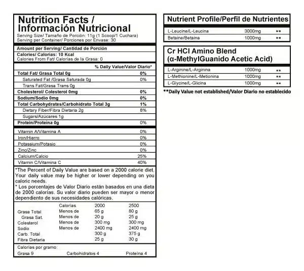 Tabla nutricional creatina Legacy