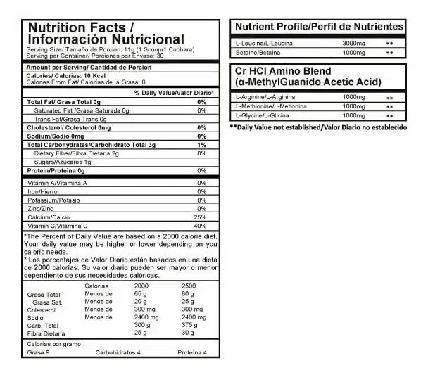 Tabla nutricional creatina Legacy