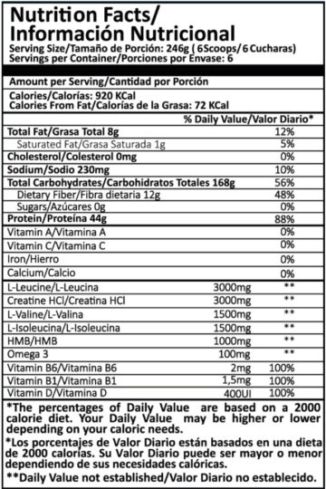 Smart GAINER Tabla nutricional Smart Gainer Pro science
