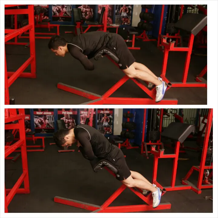 Ejecución correcta de hiperextensión para el trabajo de gluteo y femoral.