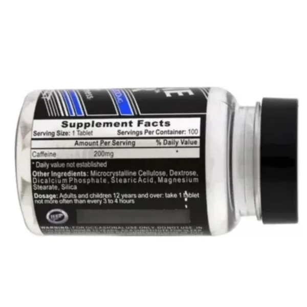 Supplement Facts Caffeine Power Hi-Tech 200mg cafeina por tableta 100 servicios ingredientes