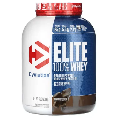 elite_whey Elite 100% Whey Dymatize proteina 25g BCAAs 5.5g leucina 2.7g rich chocolate 2.3kg 63 servicios