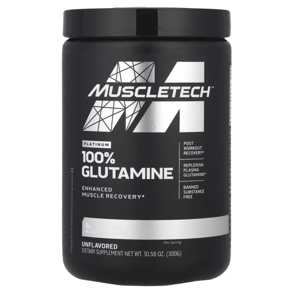Platinum 100% Glutamine Muscletech 5g L-glutamina sin sabor recuperacion muscular 300g 60 servicios
