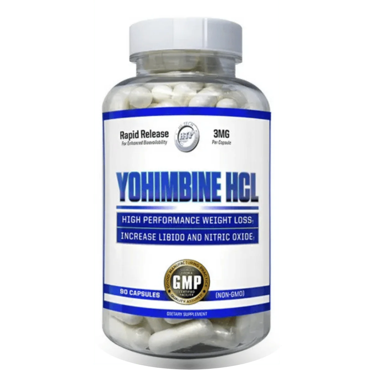 YOHIMBINE_HCL Yohimbine HCL Hi-Tech Pharmaceuticals 3mg rapid release perdida peso libido oxido nitrico GMP non-gmo 90 capsulas