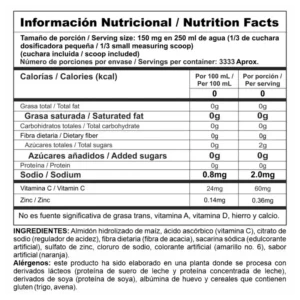 Tabla nutricional Nutra C Vitamin C Powder Nutramerican informacion nutricional